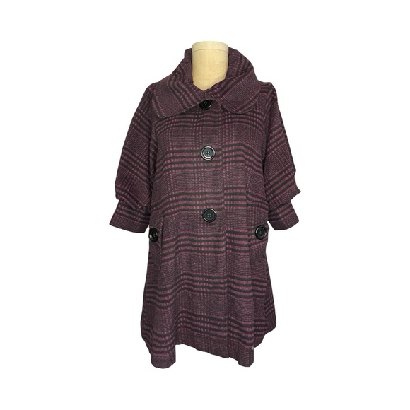 Anthropologie Azel Hazel Purple Swing Coat Jacket Lined Womens Sz Small Puff - Picture 1 of 4